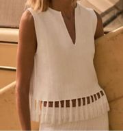 Fringed Sleeveless Top - White