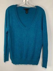 Lane Bryant Womens Sweater V Neck Button Cuffs Long Sleeve Blue Size 14