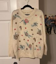 White Knit Flowers Sweater