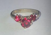 Vintage Adjustable Gold Tone Red CZ Rhinestones Dainty Retro Ring