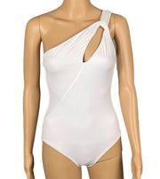 CARMEN MARC VALVO “One shoulder, One-Piece- Twisted Tides White”. Size 6. NWOT