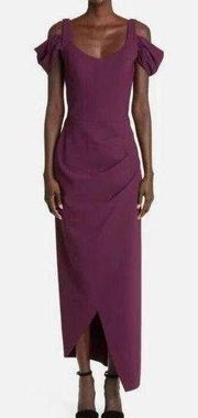 NEW CHIARA BONI La Petite Robe Barolo Purple Skylar Cold Shoulder Gown 6US 42IT