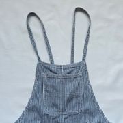 Blue White Striped Pinafore Overalls Dress Skirt Denim Cotton MED