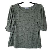 Democracy Green Spotted Elbow Sleeve Top Blouse Medium