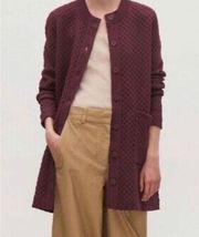 COS Textured Knit Long Quilted Jacquard Burgundy Cardigan