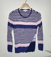 John & Jenn Long Sleeve Ribbed-Knit Blue & Pink Striped Sweater Size Medium