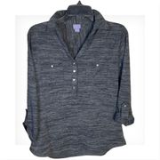 Gray/Black Marbled Shirt w Clear Gem Buttons Wm M