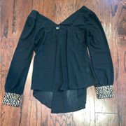 VERY J Women’s Black Embellished Cuff Off Shoulder High Low Blouse Size L