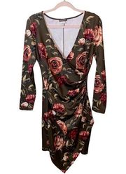 Venus Plunging V Neck Floral Faux Wrap Dress