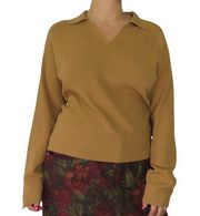 90s Lord & Taylor Mustard Tan Brown Collared Retro V-Neck Preppy Sweater  Large