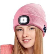 Pink Bluetooth Music Beanie Hat Handsfree Speaker LED Head Lamp Light Hat