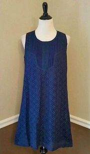 NEW Ya Los Angeles ModCloth Navy Blue Lace Pleated Yoke Shift Dress Medium