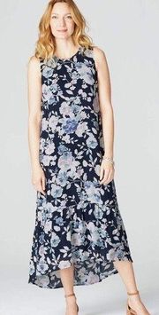 J. Jill Floral Ruffle Peplum Hem High-Low Sleeveless Maxi Dress