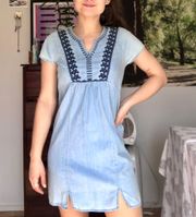 embroidered chambray dress