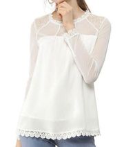 NWT Allegra K Lace Mesh Long Sleeve Blouse (White) - Medium
