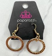 Paparazzi Hammered Metal Hoop Gold Tone Dangle Earrings Pierced Pair