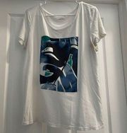 Ann Taylor Factory Womens Short Sleeve Abstract Print T-Shirt Size L White Blue