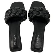 Top Moda Black Braided Slip On Flat Sandals