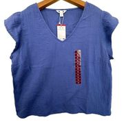 Three Dots Womens Top Slubbed Cotton Sz XL Periwinkle Short Sleeve NEW MSRP $138