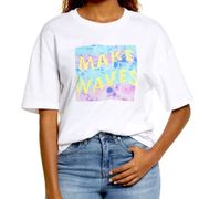 BP Oversized Graphic Tee Small White Blue Beach Casual Top Crew Short Sleeve Ove