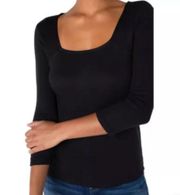 Women's Ribbed Knit 3/4 Sleeve Square Neck Top