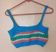 ZARA  NWT New Bright Blue Pink White Cropped Top Bra  Crochet Size Medium M