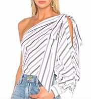 Milly Nina Top in White One Shoulder Stripes White Blouse Women’s Size 8 New NWT