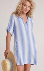 Bella Dahl blue white 3/4 sleeve linen blend shirt dress size small