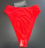 NWT PrettyLittleThing Red High Waisted High Leg Cheeky Bikini Bottoms size 2