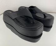 90s Vibes Black Leather Courtney Minimalist Platform Flip Flop Sandals