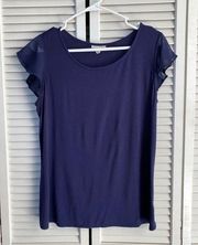 Nordstrom Maison Jules Navy Blue Flutter Sheer Sleeve Top Large Balletcore