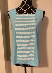 EUC Bob Mackie Blue and White Wearable Art Sequin Tank size small