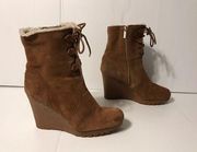 brown suede ankle wedge boots women size 8M