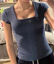 Blue Square Neck Top