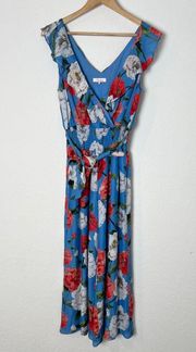 Parker Elara Silk Blend Floral Blue Ruffle Cropped Jumpsuit