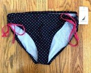 NEW NWT NAUTICA Navy Blue White Red Polka Dot USA Bow Tie Side Bikini BOTTOM 12