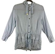 RACHEL Rachel Roy 100% Linen Light Blue Lightweight Hooded Snap Up Jacket Size M