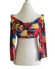 Top Off Shoulder Open Butterfly Sleeves Vivid Multicolor Crop Top Medium