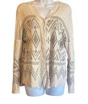 debut Womens Large Brown Cream Southwestern Western Print Lightweight Cardigan