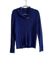 CHAPS Sweater Womens XLCable Knit Pullover Shawl Collar Long Sleeve Cotton Blue