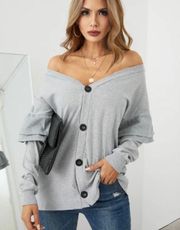 Deep V Neck Button Up Sweater