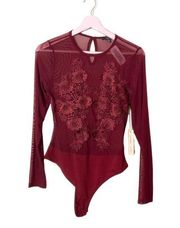 Iris red floral embellished mesh bodysuit medium NWT