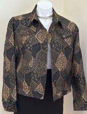 Ruby RD Black Gold Light Jacket Patch Pattern.Metal Buttons Front Pockets.Sz 14