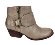 *Kork-Ease Isa Taupe Leather Booties Womens Size 6.5 Moto Buckle Zip Strap Boots