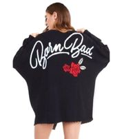 Wildfox Black ‘Born Bad’ Oversized Button Front Embroidered Rose Cardigan