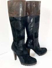 Donald Pliner Diallo tall boots black, brown hi heel leather suede size 8