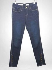 ANTHROPOLOGIE: Cropped Jeans w/Front Buttons Up the Ankle , Dark Rinse, 26-NWOT