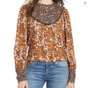 Mix Print Long Sleeve Peasant Top, Sz XL