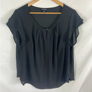 Roz & Ali Pleated Neck Black Blouse Size 1x