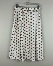 Ann Taylor Factory | White and Brown Polka Dot Pleated Belted Midi Skirt Size 2P